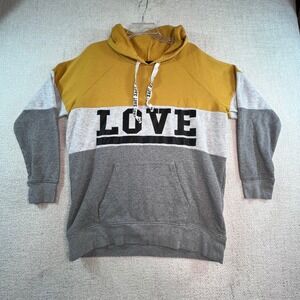 Bobbie‎ Brooks Plus Size 1X Colorblock LOVE Hoodie Sweatshirt Yellow Gray